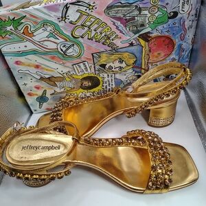 Jeffrey Campbell Gold Embellished Women's Sandals Size 9M Includes Box,Dust Bag
